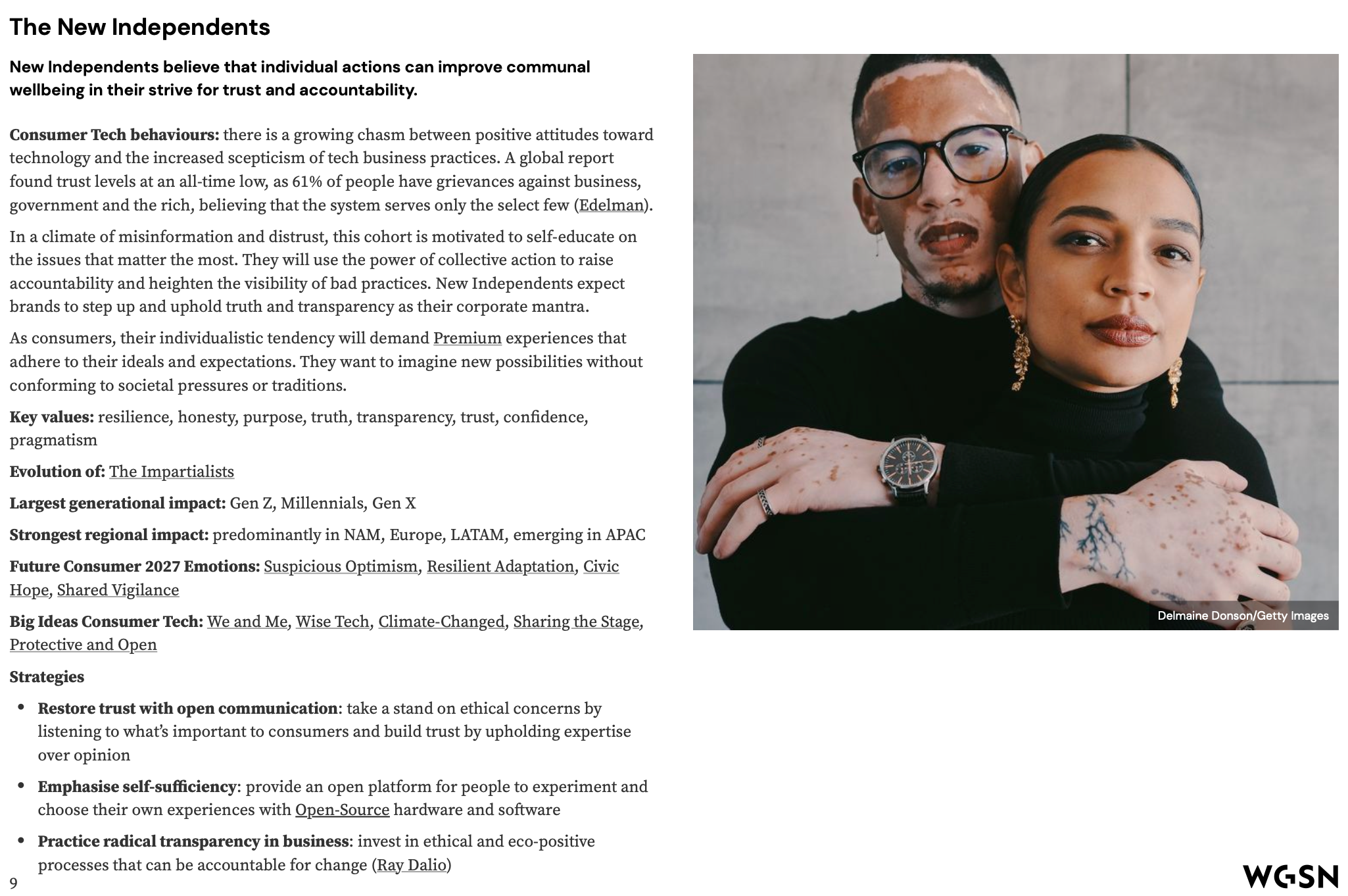 The New Independents persona summary page