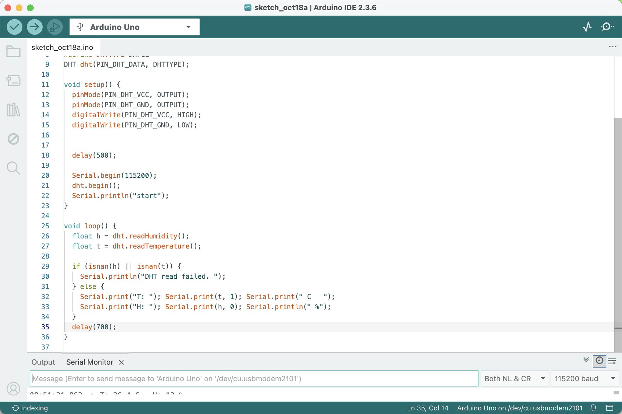 Arduino IDE DHT11 sketch