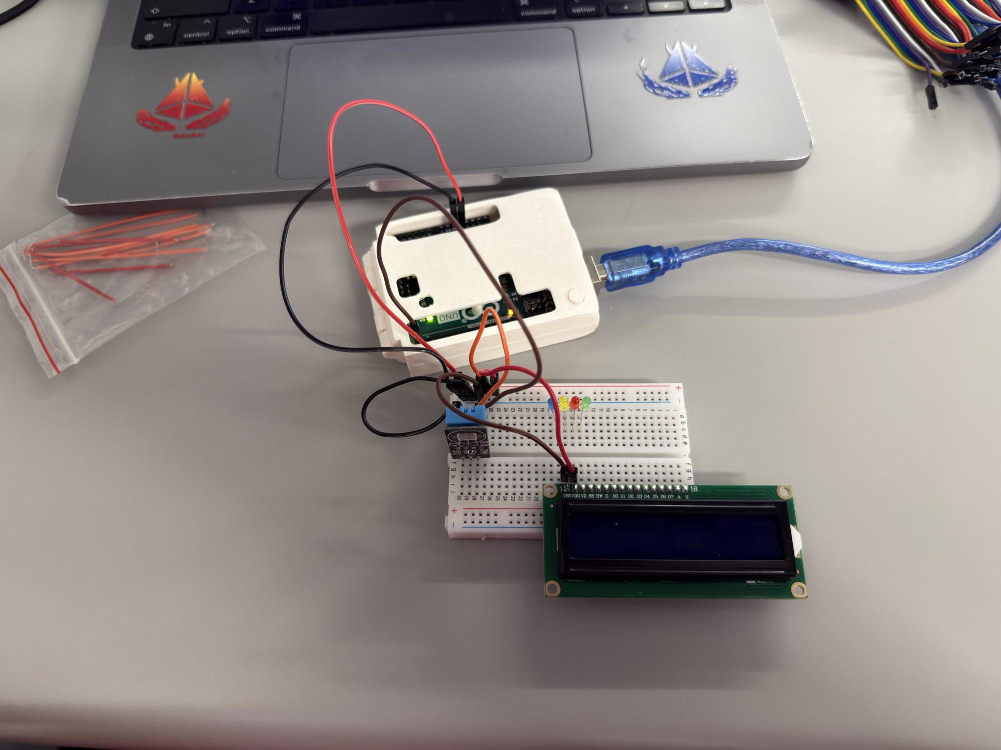 Breadboard layout — DHT wired