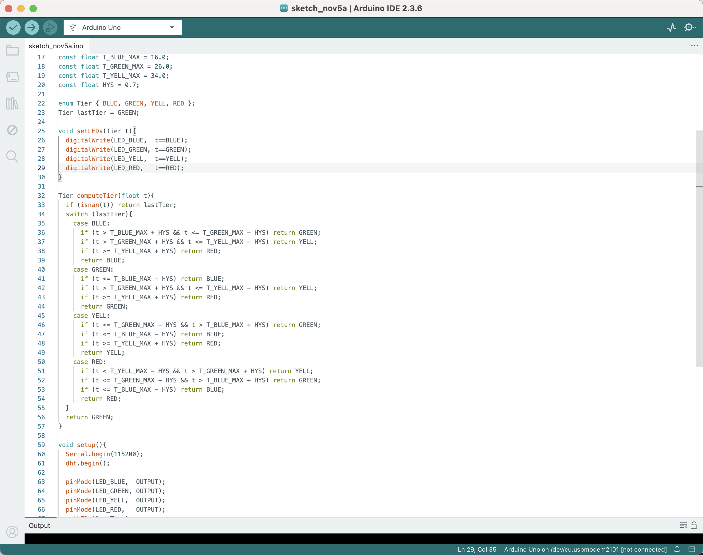 Arduino sketch with tiers and hysteresis