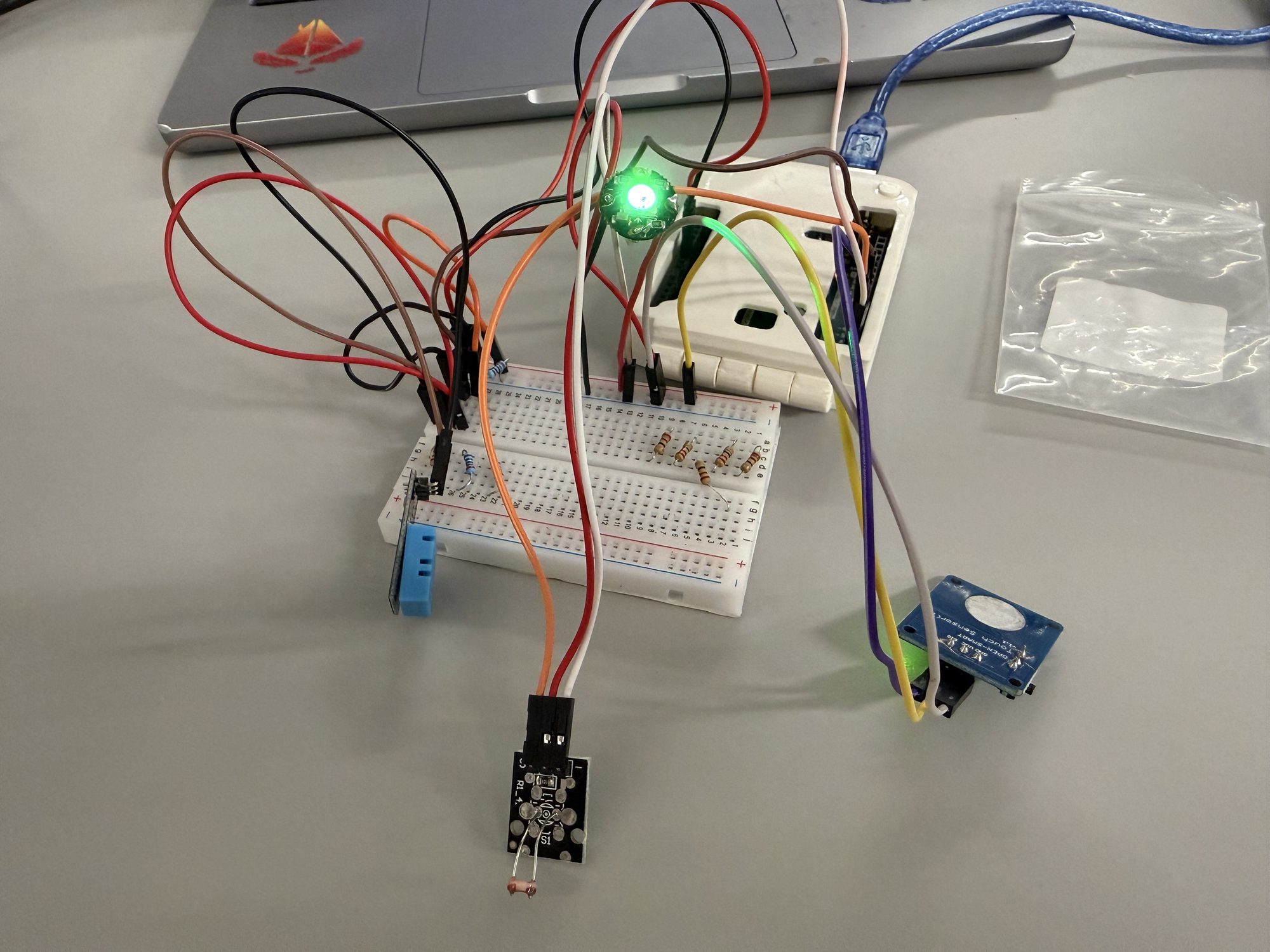 Tidied circuit — RGB LED lit