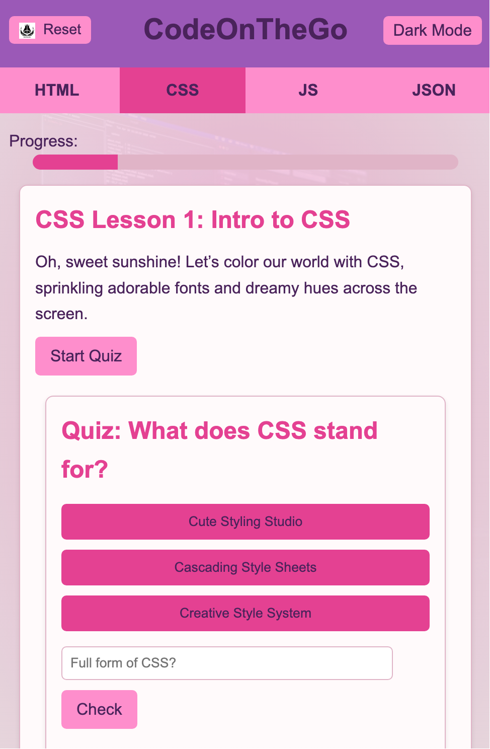 Learn Code app interface